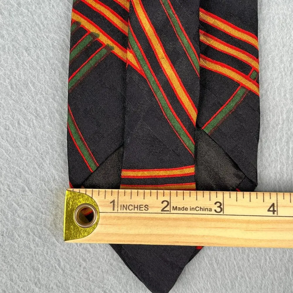 Lanvin Chemisier Paris Necktie Black Colorful Geometric Silk Mens Tie